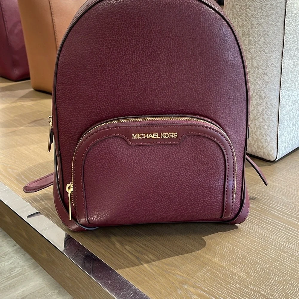 Michael Kors Jaycee Medium Pebbled Leather Backpack  Oxblood/Golden  NWT